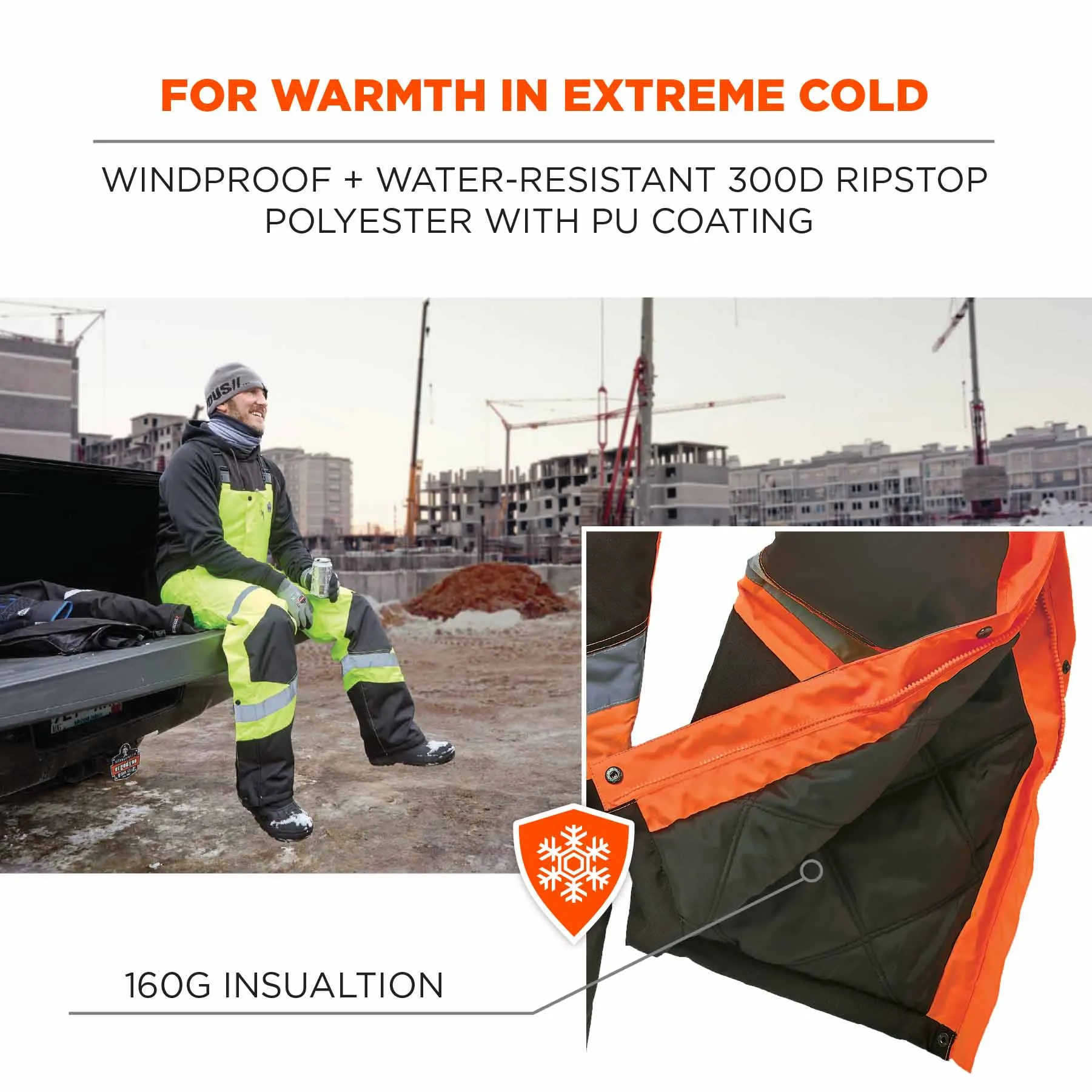 Ergodyne 25632 8928 S Orange Class E Hi-Vis Insulated Bibs