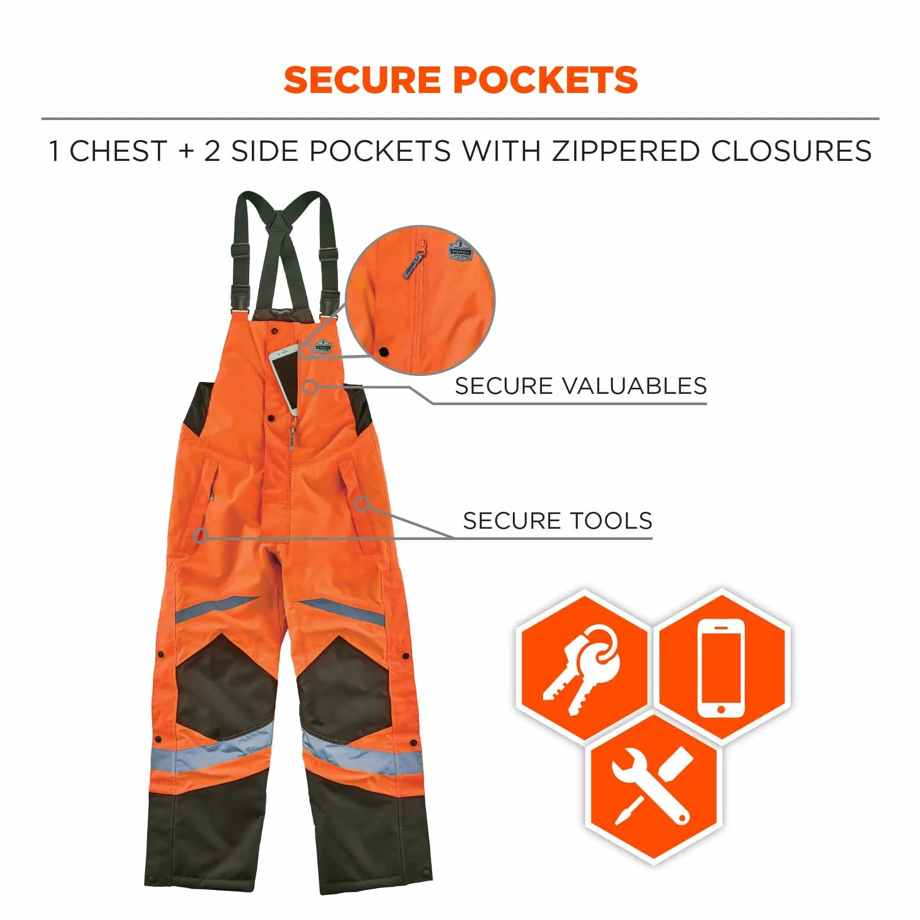 Ergodyne 25632 8928 S Orange Class E Hi-Vis Insulated Bibs