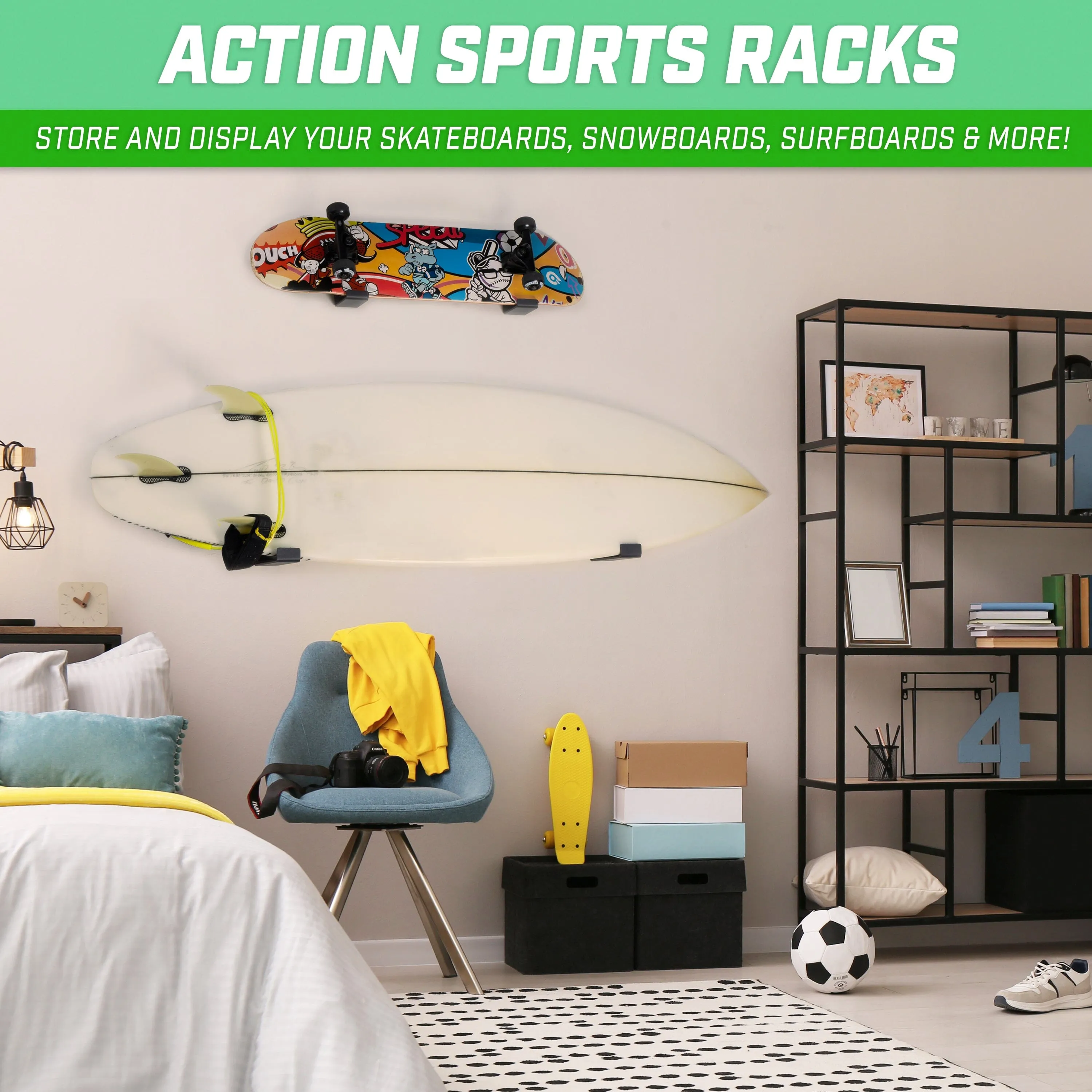 GoSports Universal Surfboard & Skateboard Wall Mount Display Racks - 2 Pack Foam Padded Hangers