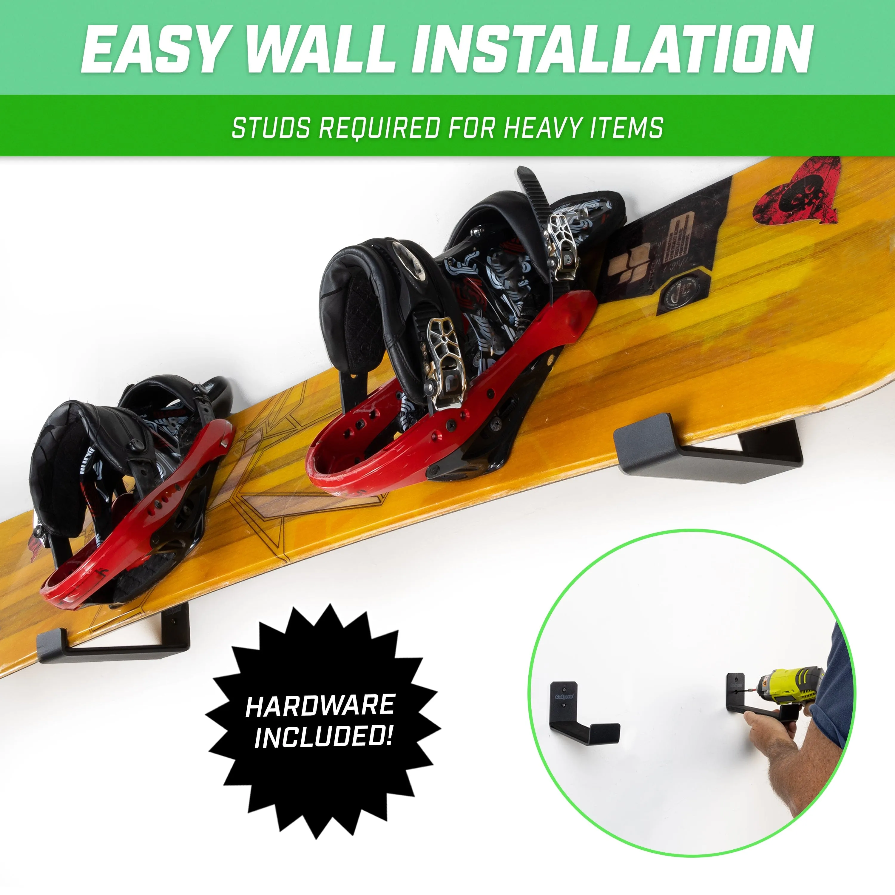 GoSports Universal Surfboard & Skateboard Wall Mount Display Racks - 2 Pack Foam Padded Hangers
