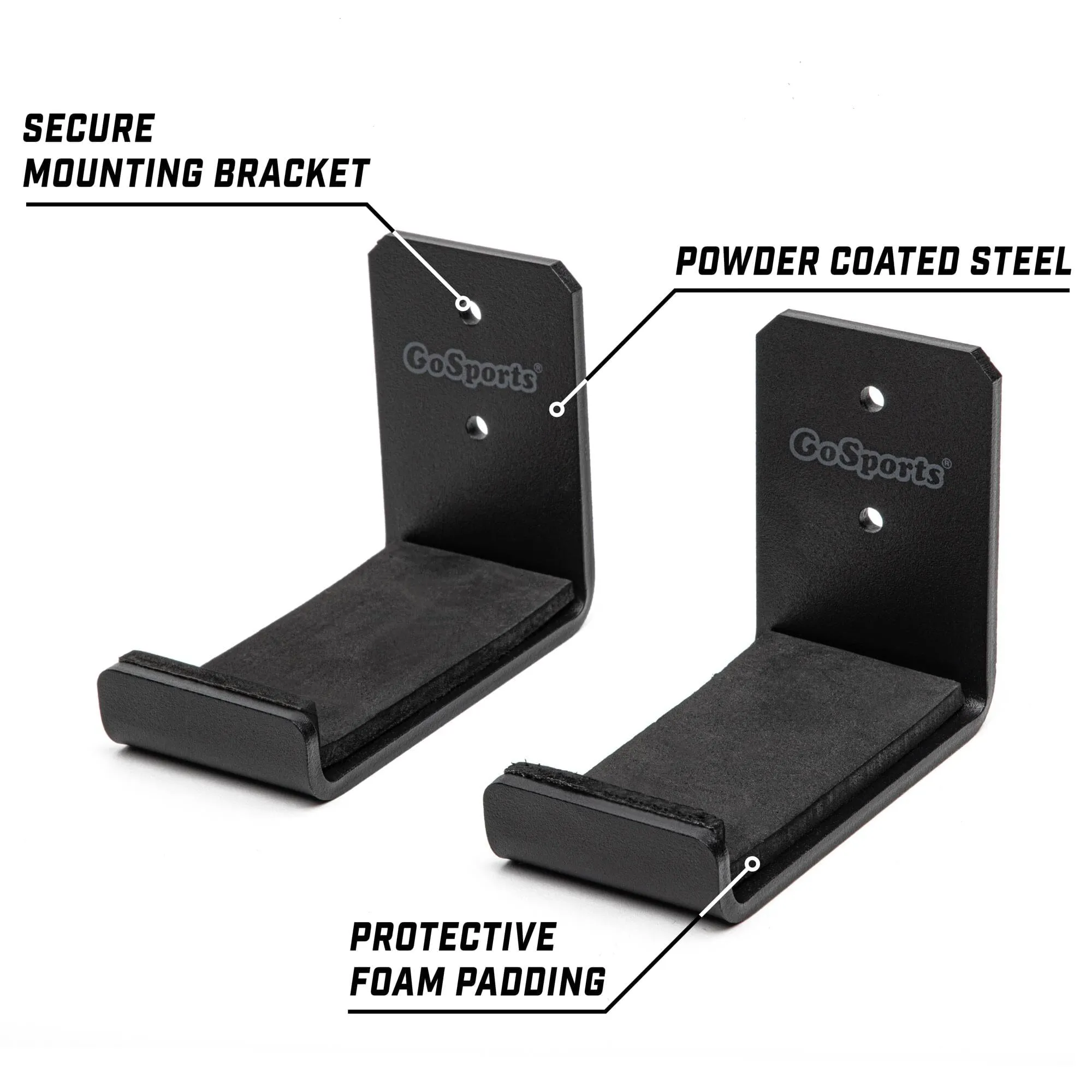 GoSports Universal Surfboard & Skateboard Wall Mount Display Racks - 2 Pack Foam Padded Hangers