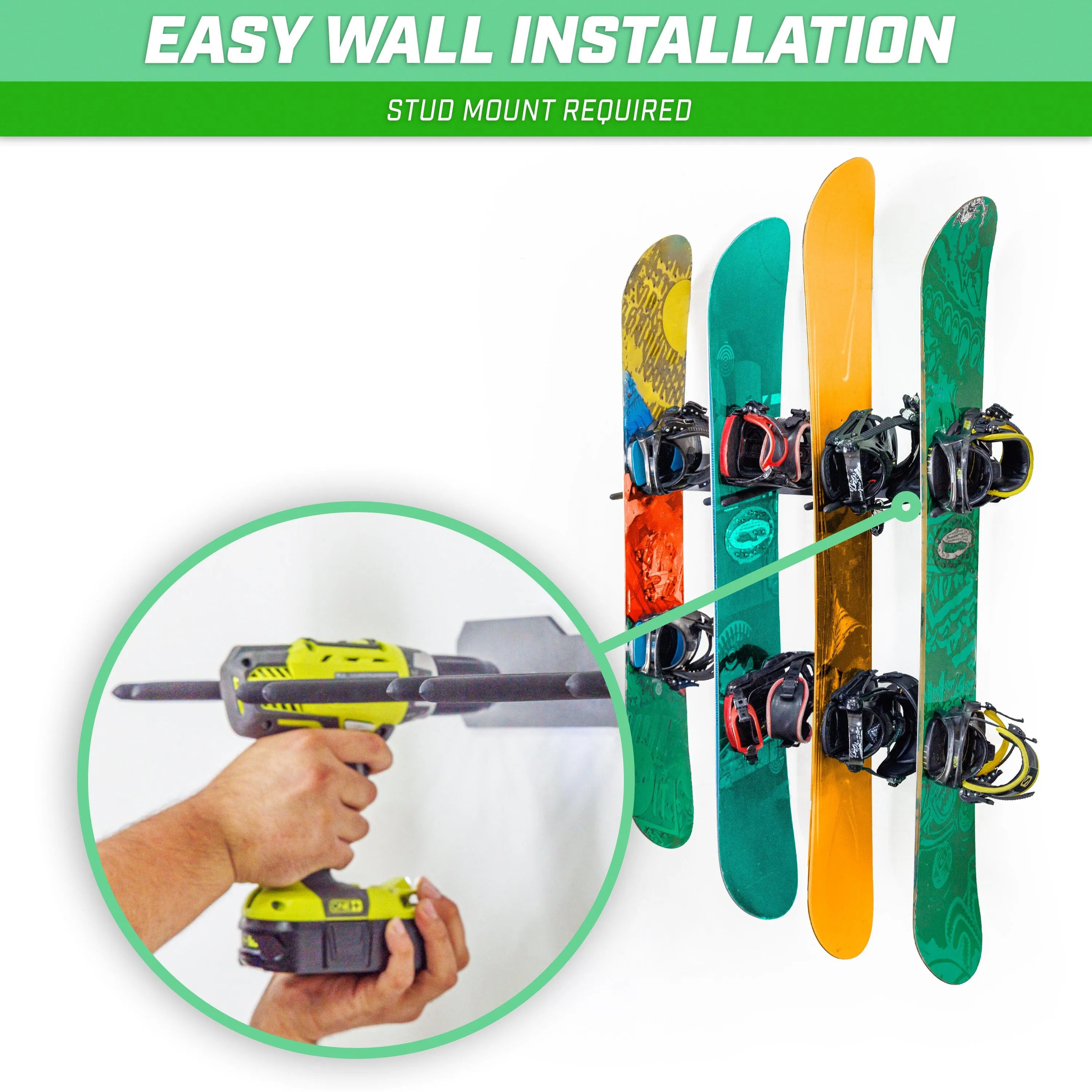 GoSports Wall Mounted Ski and Snowboard Storage Rack - Holds 8 Pairs of Skis or 4 Snowboards
