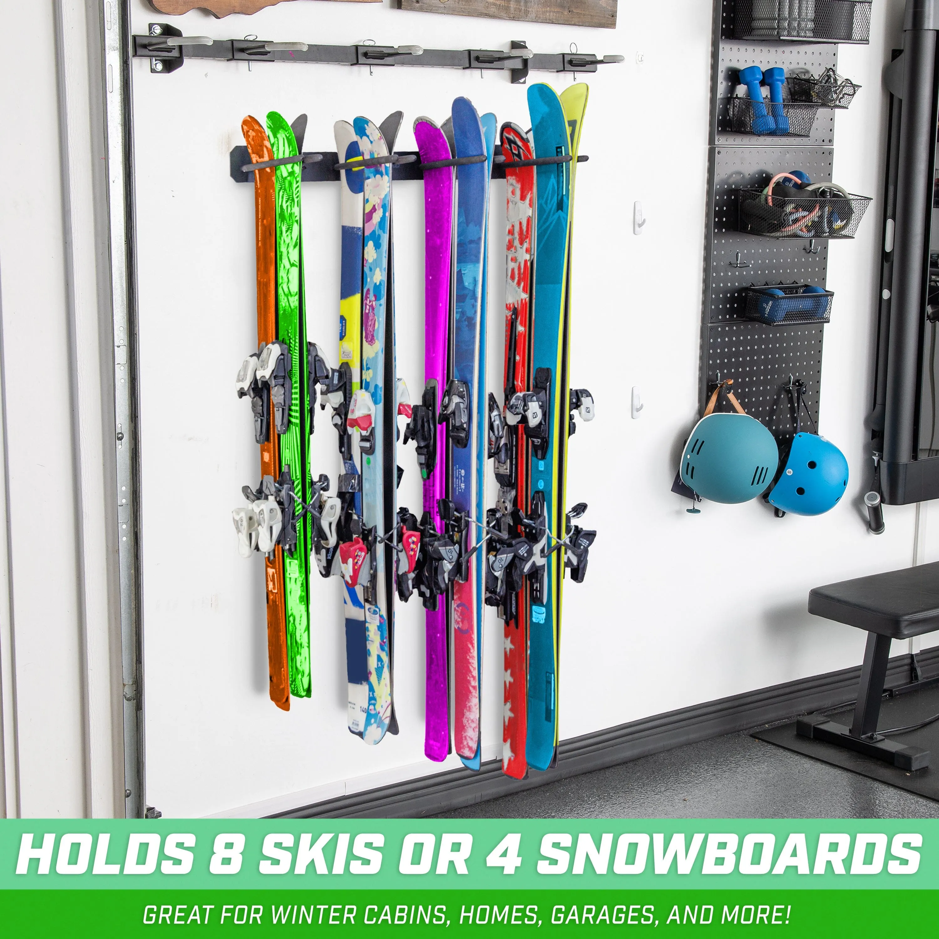 GoSports Wall Mounted Ski and Snowboard Storage Rack - Holds 8 Pairs of Skis or 4 Snowboards