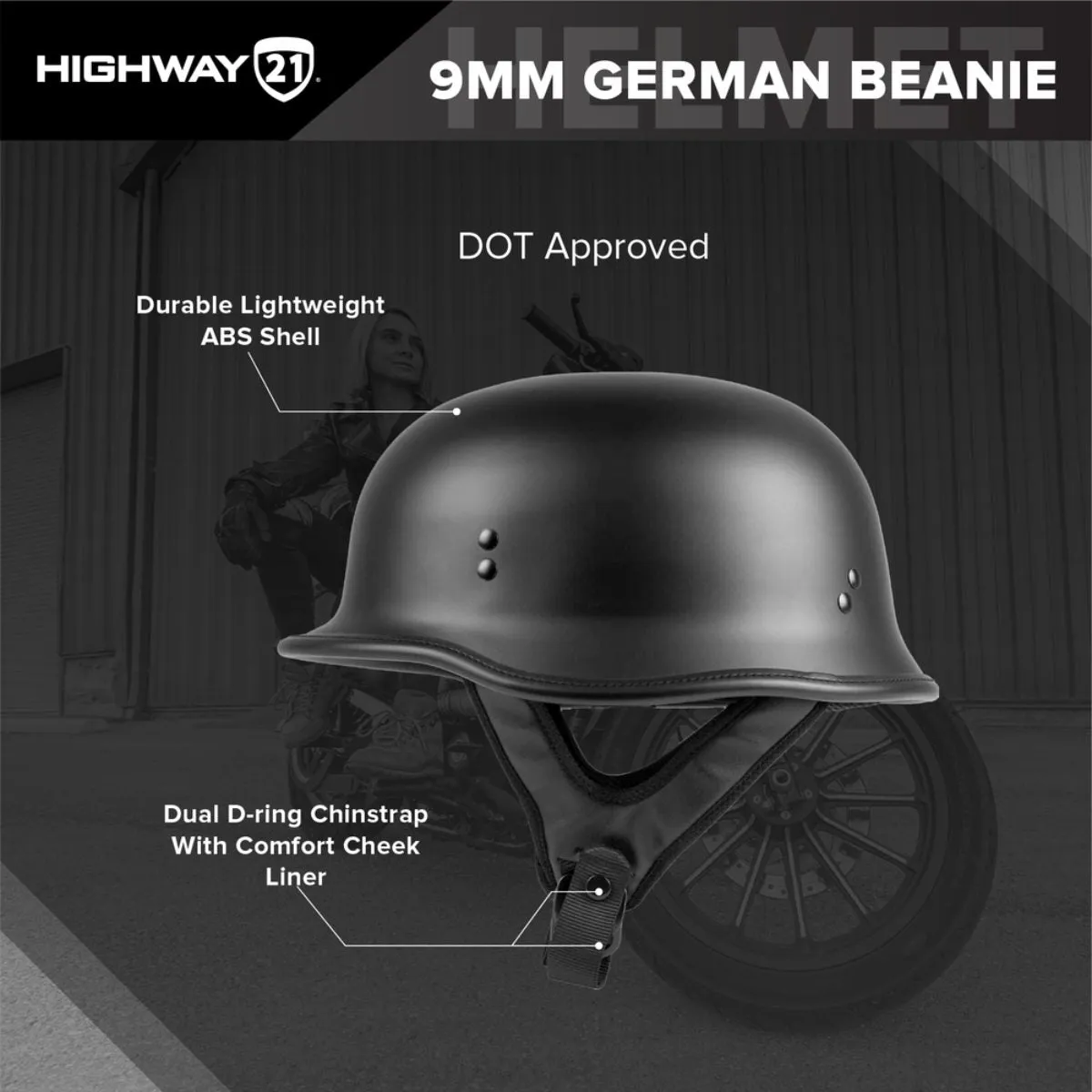 Highway 21 9MM Gloss Black German Beanie Helmet