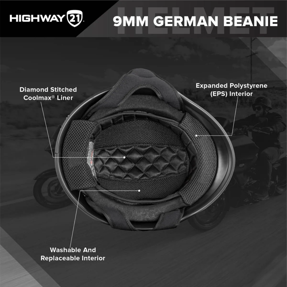 Highway 21 9MM Gloss Black German Beanie Helmet