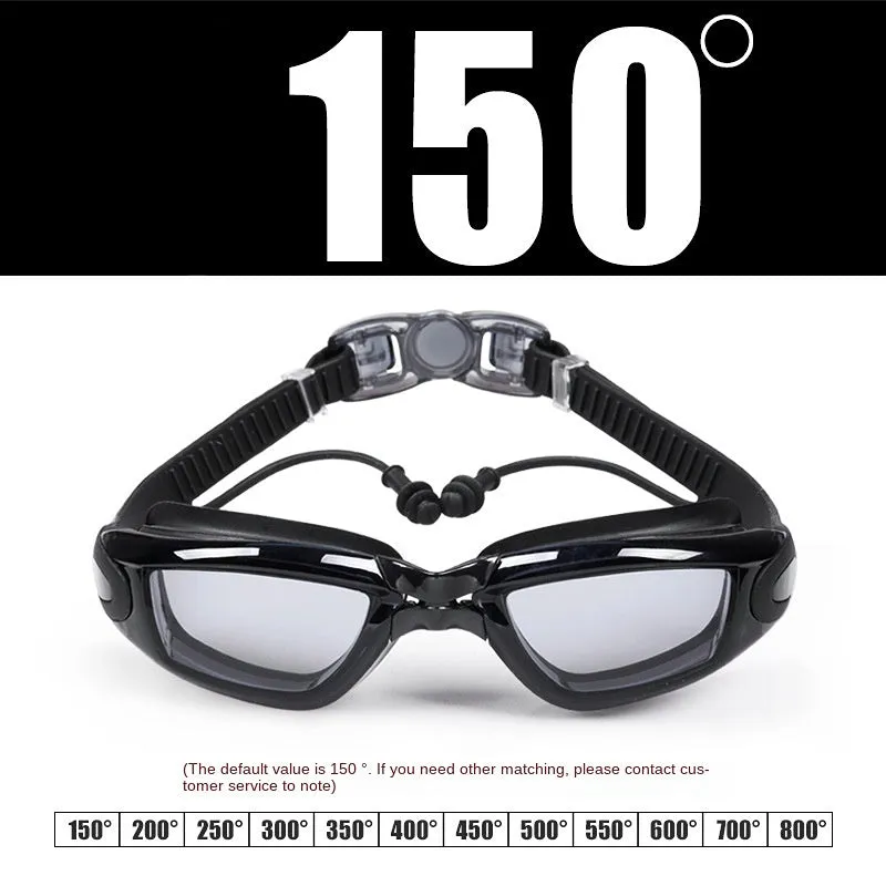 Swimming Goggles One-Piece Earplugs Waterproof Anti-Fog HD Myopia Adult Swimming Goggles Large Frame Electroplating Swimming Glasses