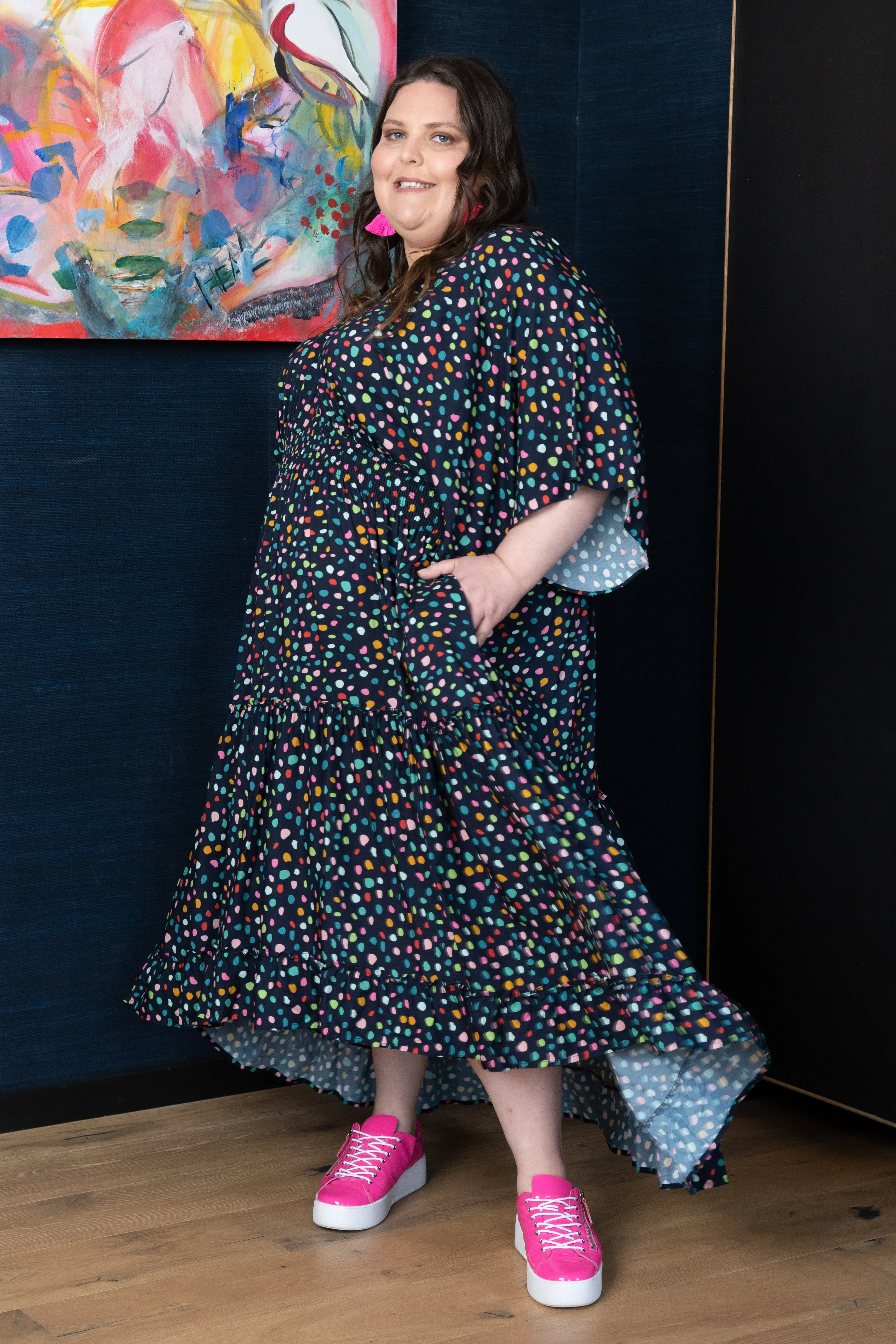 'WHIMSY' Dress - Navy Spot