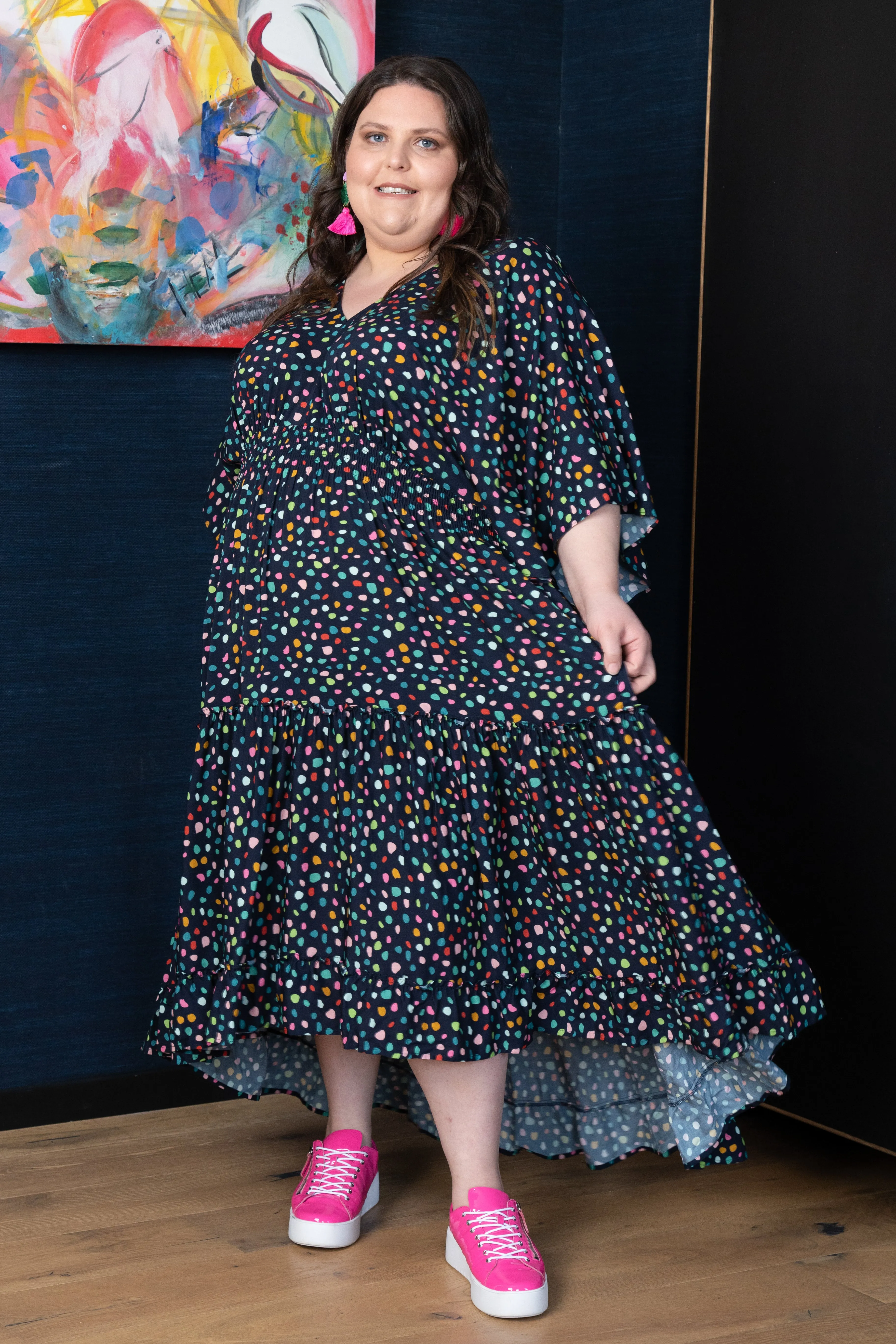 'WHIMSY' Dress - Navy Spot