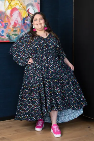 'WHIMSY' Dress - Navy Spot