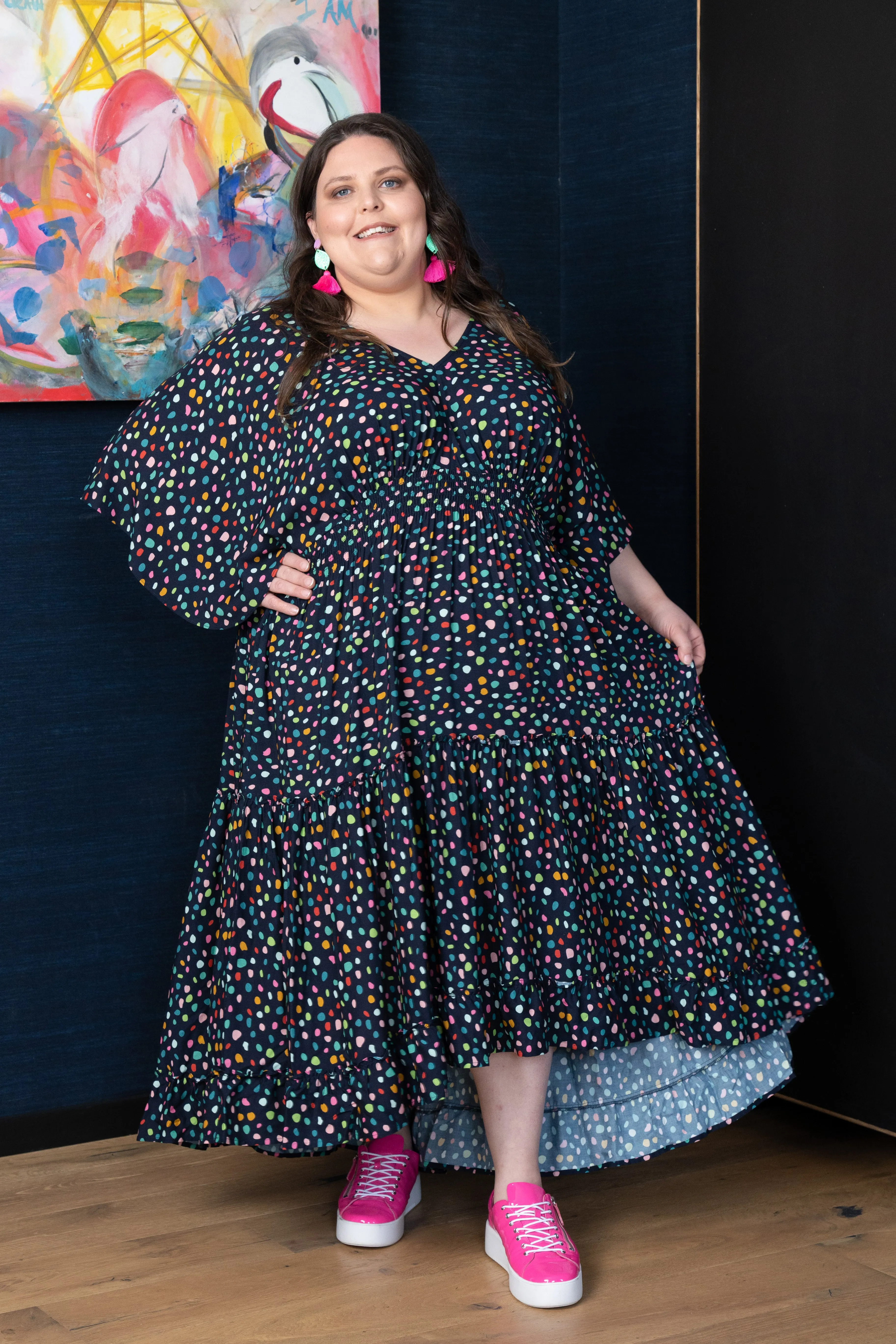 'WHIMSY' Dress - Navy Spot